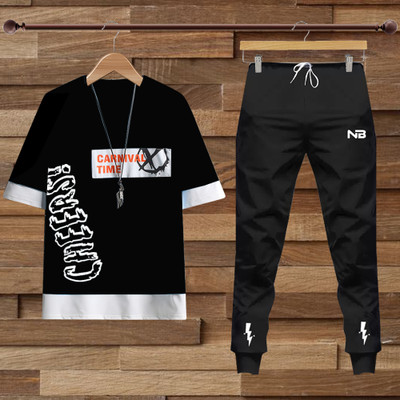 NB NICKY BOY Men Printed Black Top & Pyjama Set