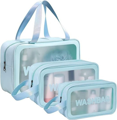 FLYIT Waterproof Travel Wash Bag Set of 3 | Toiletry & Makeup Organizer(Blue)