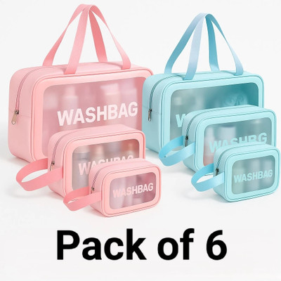 HITANSH ENTERPRISE Cosmetic Bag Pouch Transparent Pvc Wash Bag (BLUE_PINK)(Blue, Pink)