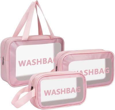 Estervig Multi-functional Travel Makeup Pouch Set - 3 Clear Waterproof Toiletry Wash Bags(Pink)
