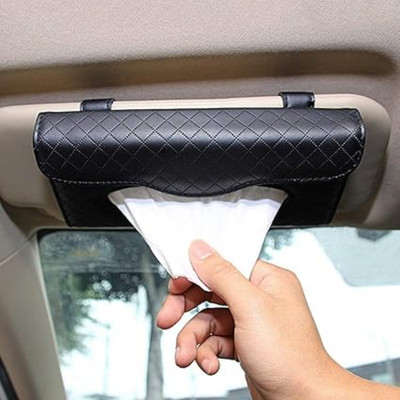 ELIE INDIA Car Tissue Holder, Sun Visor Tissue Holder, PU Leather Car Visor Napkin Holder Trunk Organizer(Black)