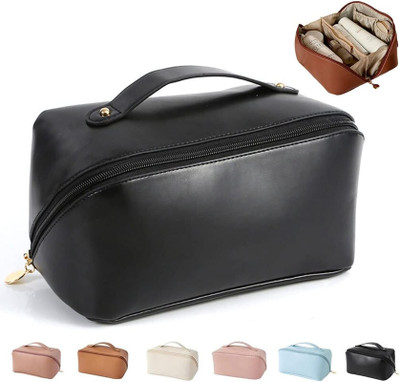VAVSU Cosmetic Bag, Waterproof Travel Makeup Bag/Toiletry Bag with Handle and Divider Travel Toiletry Kit(Black)