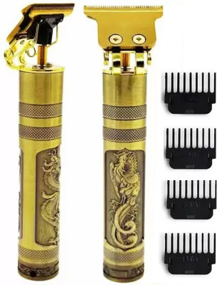 WeRock Waterproof Vintage T9 High Quality Metal Rechargeable Hair Cut Machine R34 Trimmer 60 min  Runtime 4 Length Settings(Gold)