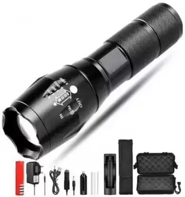 Life Friends Flash Light Emergency Indoor Camping LED Hiking Walking 4 Mode Portable LED Torch(Black, 12 cm, Rechargeable)