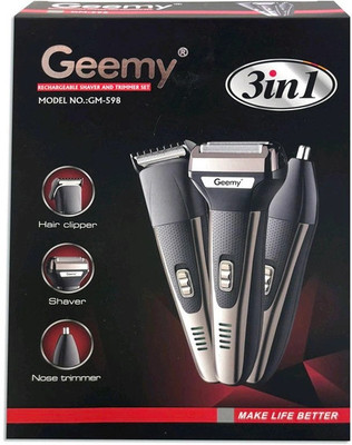 Geemy GM-598 Trimmer 80 min  Runtime 4 Length Settings(Grey)