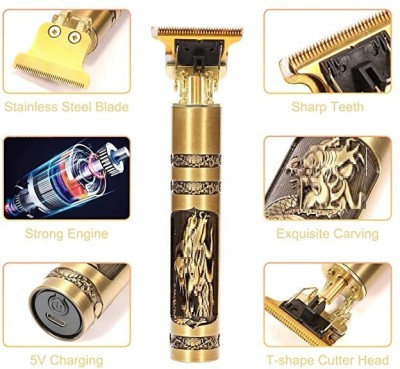 UDTA BHARAT Professional T99 Rechargeable Cordless TBlade Beard Trimmer Grooming Kit U16 Fully Waterproof Trimmer 120 min  Runtime 4 Length Settings(Gold)