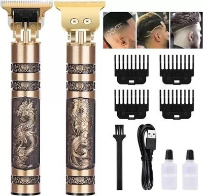 WeRock Waterproof Vintage T9 High Quality Metal Rechargeable Hair Cut Machine R73 Trimmer 60 min  Runtime 4 Length Settings(Gold)
