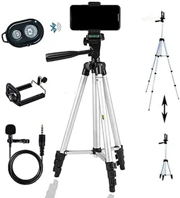 Planetoid Tripod 3110 Mobile Stand with Bluetooth Selfie Remote & Collar Mic (1.5 meter) Tripod Kit, Tripod(Black, Silver, Supports Up to 1500 g)