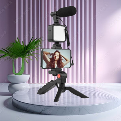 Clairbell Video Kit with(Tripod) LED Lights & Wireless Microphone For Vlogging/YouTubeT388 Tripod(Black, Supports Up to 1500 g)