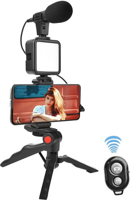 4uonly Vlogging Kit for Mobile YouTube Video Making Kit Tripod Kit VGT31 Tripod(Black, Supports Up to 3000 g)