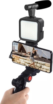 4uonly Video Making kit AY-49 vlogging camera with mic Tripod Kit (Black)jhg17 Tripod(Silver, Supports Up to 3000 g)