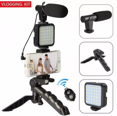 YAROH ATY_566A_VLOGGING VIDEO MAKING KIT WITH TRIPOD,HOLDER,MIC & LED LIGHT Tripod Kit(Black, Supports Up to 1100 g)