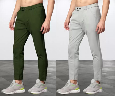 We Perfect Slim Fit Men Green, Grey Trousers
