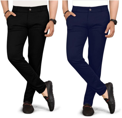 KENDORE Regular Fit Men Black, Dark Blue Trousers