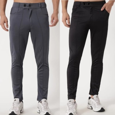 ynam Regular Fit Men Black, Grey Trousers