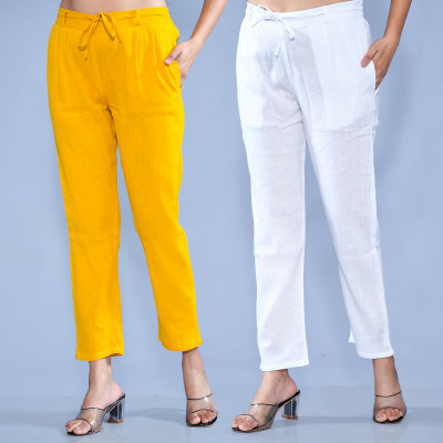 QuaClo Regular Fit Women Yellow, White Trousers