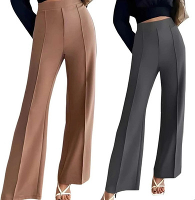 Thread Aura Regular Fit Women Brown, Grey Trousers