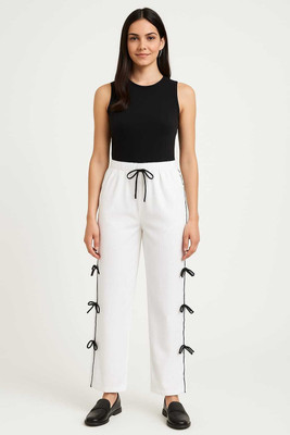 CLOTHCOTTAGE Loose Fit Women White Trousers