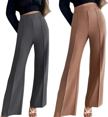 Thread Aura Regular Fit Women Grey, Brown Trousers