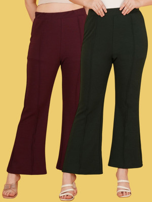 Kasendra Regular Fit Women Green, Maroon Trousers
