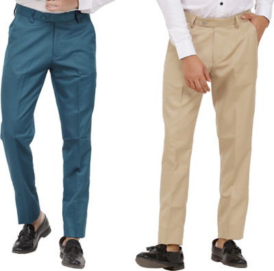LAHSUAK Regular Fit Men Dark Blue, Beige Trousers