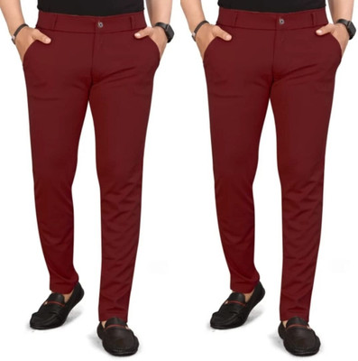 lapataclub Slim Fit Men Maroon, Maroon Trousers