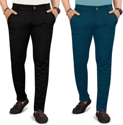 lapataclub Slim Fit Men Black, Light Blue Trousers