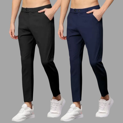 COMBRAIDED Slim Fit Men Black, Blue Trousers