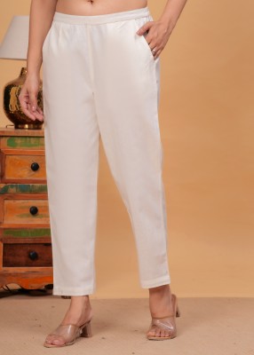 PRANOKH Regular Fit Women White Trousers