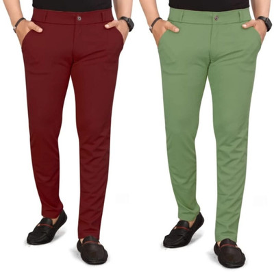 lapataclub Slim Fit Men Light Green, Maroon Trousers