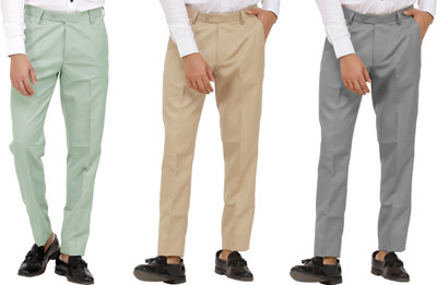 LAHSUAK Regular Fit Men Light Green, Beige, Grey Trousers