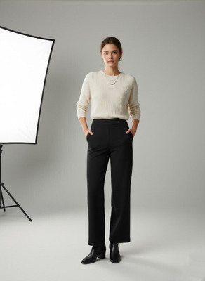 cnw Straight Fit Women Black Trousers