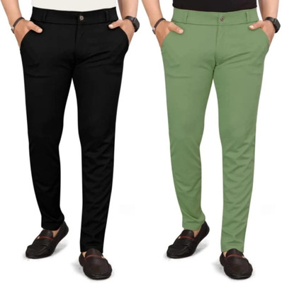 lapataclub Slim Fit Men Black, Light Green Trousers