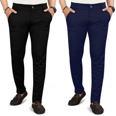 lapataclub Slim Fit Men Black, Blue Trousers