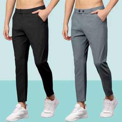 We Perfect Slim Fit Men Black, Grey Trousers