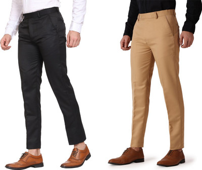 SYLZON Slim Fit Men Black, Khaki Trousers