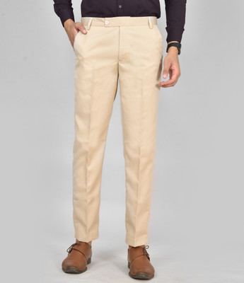 Q AND K Regular Fit Men Cream Trousers