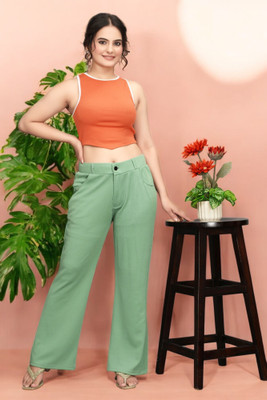 GIBBONTE Loose Fit Women Green Trousers