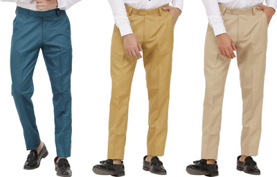 LAHSUAK Regular Fit Men Dark Blue, Khaki, Beige Trousers