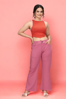 GIBBONTE Loose Fit Women Pink Trousers