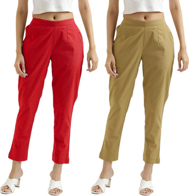 Chiraiyaa Regular Fit Women Red, Beige Trousers