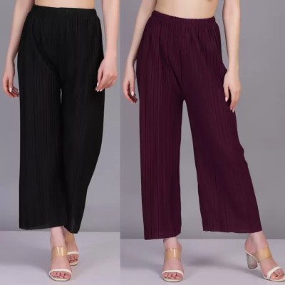 IRHA Regular Fit Women Black, Purple Trousers