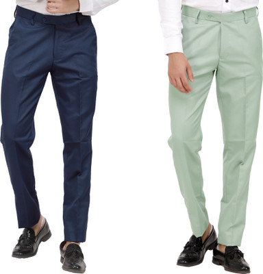 LAHSUAK Regular Fit Men Dark Blue, Light Green Trousers