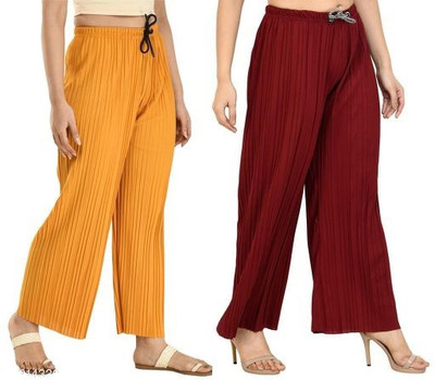 Regular Fit Women Yellow, Maroon Trousers