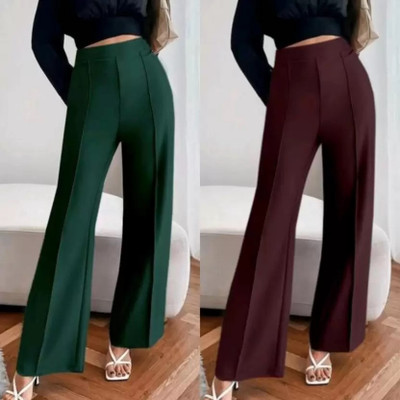 dressbiz Regular Fit Women Maroon, Green Trousers