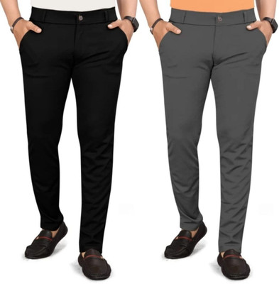lapataclub Slim Fit Men Black, Grey Trousers