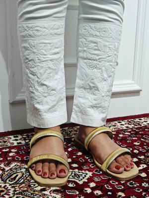 Fatima Chikan Handicraft Slim Fit Women White Trousers