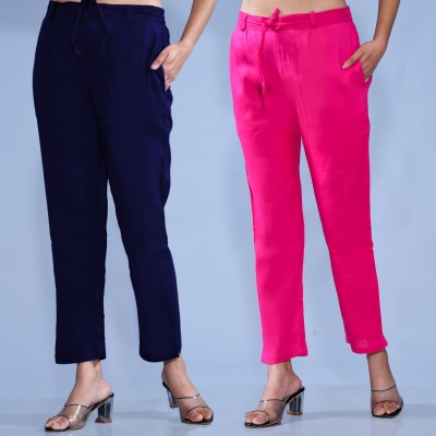 QuaClo Regular Fit Women Dark Blue, Pink Trousers