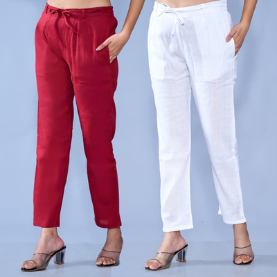 QuaClo Regular Fit Women Maroon, White Trousers
