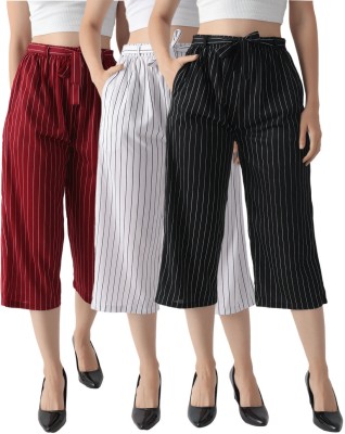 GlobyCraft Relaxed Women Black, White, Maroon Trousers